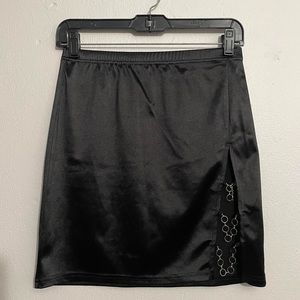 Shein black satin mini skirt with split and o ring chains
